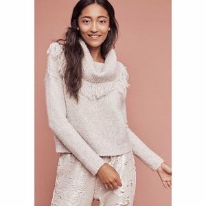 Anthropologie Moth Fringed Cowl Turtleneck Pullover Sweater Grey